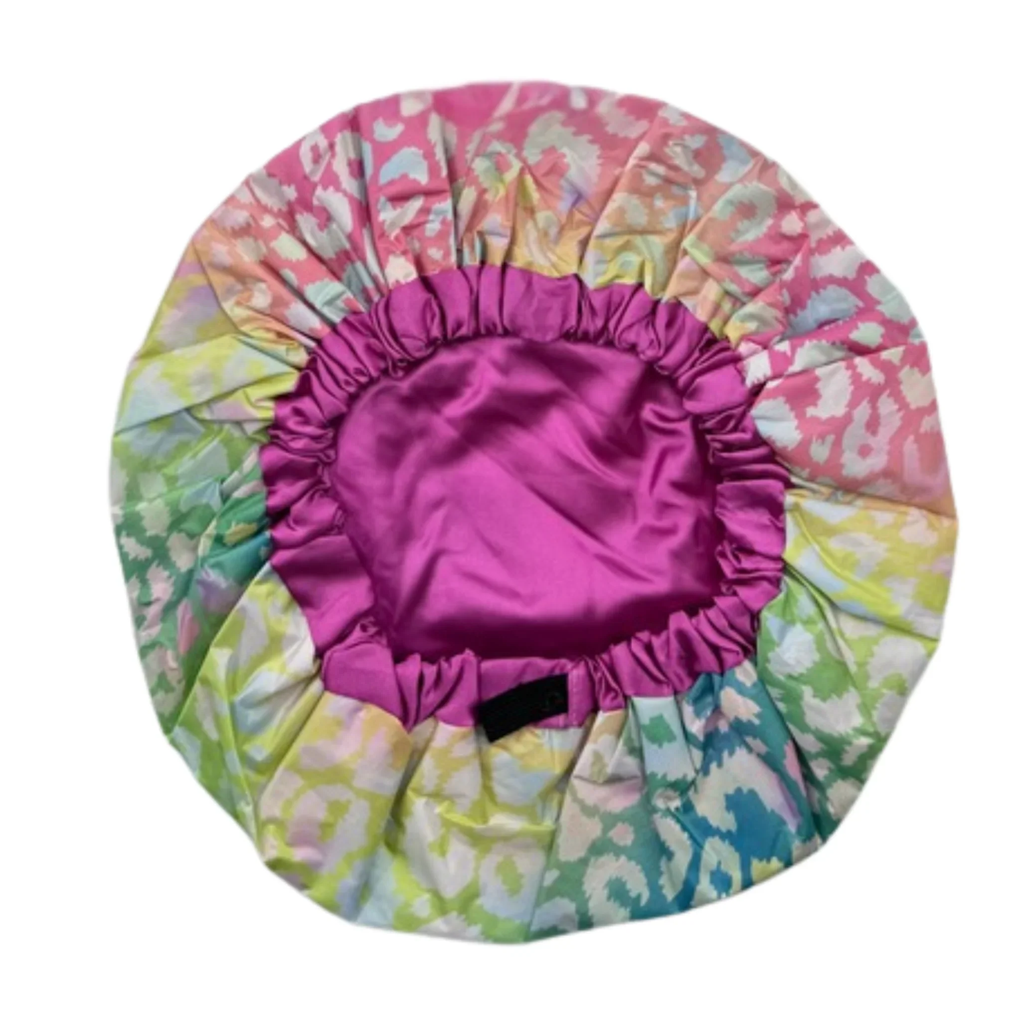 Bright Pastel Leopard Satin-Lined Waterproof Shower Cap - Image 3
